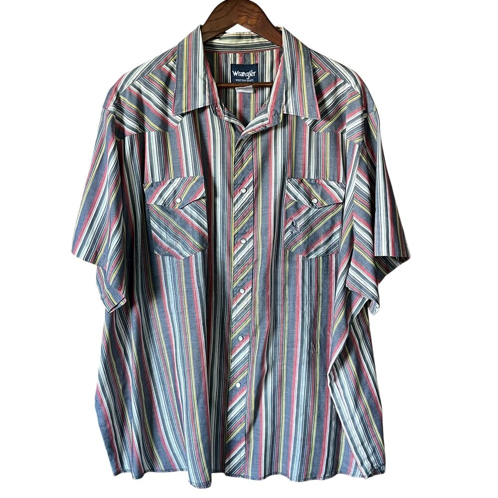 Vintage Wrangler Western Shirt 4XL? Pearl Snap Striped Workwear Distressed Worn